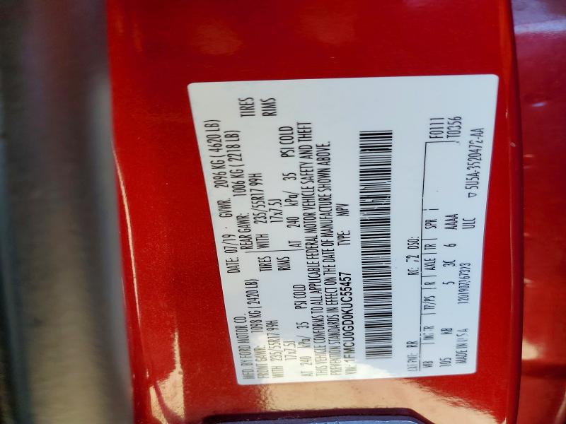 2019 Ford Escape მანქანა იყიდება აუქციონზე, vin: 1FMCU0GD0KUC55457, აუქციონის ნომერი: 57076066