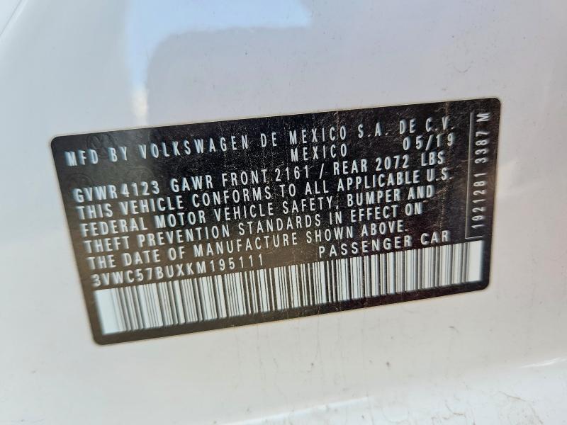 58368466 :رقم المزاد ، 3VWC57BUXKM195111 vin ، 2019 Volkswagen Jetta مزاد بيع