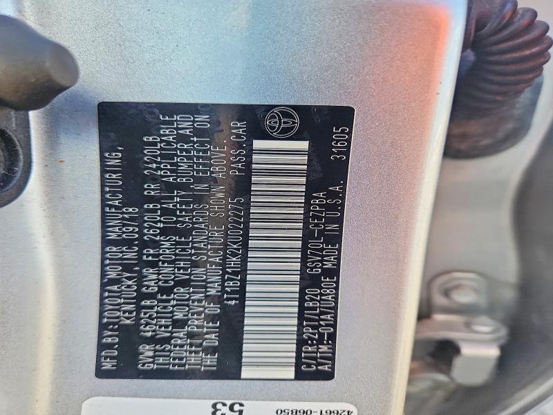 Продажа на аукционе авто 2019 Toyota Camry, vin: 4T1BZ1HK2KU022275, номер лота: 58176536