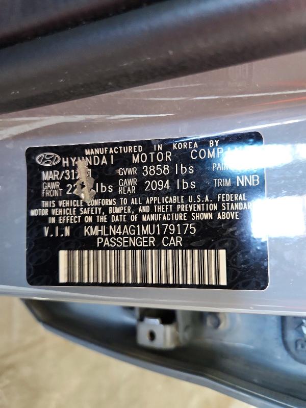 2021 Hyundai Elantra მანქანა იყიდება აუქციონზე, vin: KMHLN4AG1MU179175, აუქციონის ნომერი: 56942006