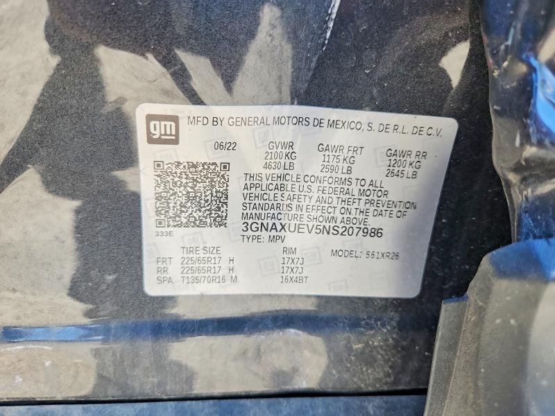 58055106 :رقم المزاد ، 3GNAXUEV5NS207986 vin ، 2022 Chevrolet Equinox مزاد بيع