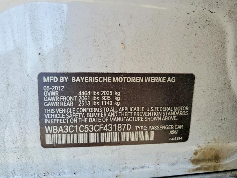 Продаж на аукціоні авто 2012 Bmw 328, vin: WBA3C1C53CF431870, номер лоту: 56644446