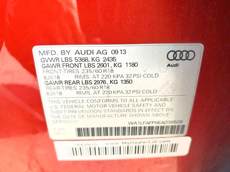 56714746 :رقم المزاد ، WA1LFAFP9EA039509 vin ، 2014 Audi Q5 مزاد بيع
