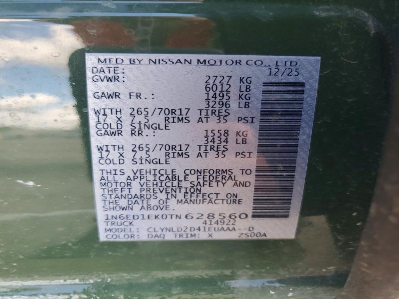 Aukcja sprzedaży 2026 Nissan Frontier, vin: 1N6ED1EK0TN628560, numer aukcji: 57263116