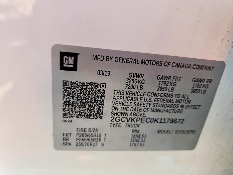 55501426 :رقم المزاد ، 2GCVKPEC0K1178672 vin ، 2019 Chevrolet Silverado Ld مزاد بيع