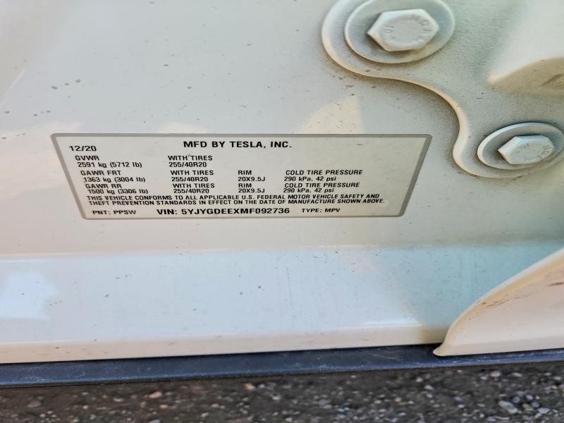 54710496 :رقم المزاد ، 5YJYGDEEXMF092736 vin ، 2021 Tesla Model Y مزاد بيع