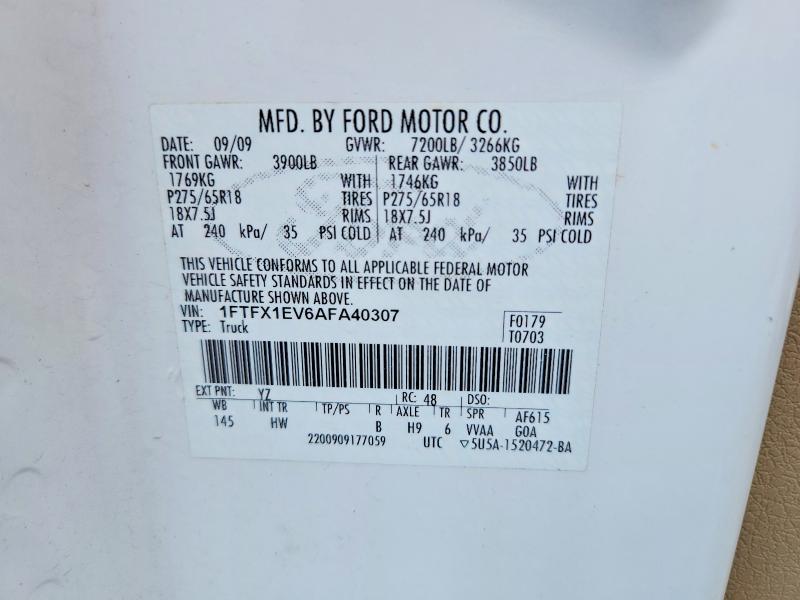 55425336 :رقم المزاد ، 1FTFX1EV6AFA40307 vin ، 2010 Ford F150 مزاد بيع