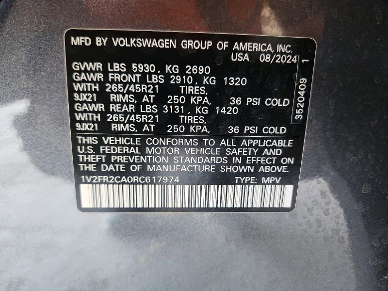 Aukcja sprzedaży 2024 Volkswagen Atlas, vin: 1V2FR2CA0RC617974, numer aukcji: 55918136