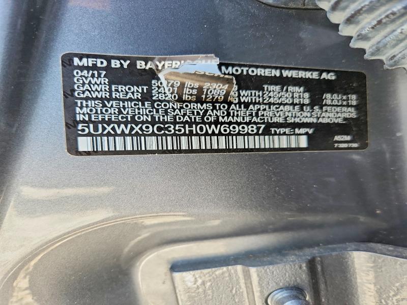 Aukcja sprzedaży 2017 Bmw X3, vin: 5UXWX9C35H0W69987, numer aukcji: 57619096