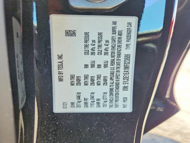 2021 Tesla Model 3 მანქანა იყიდება აუქციონზე, vin: 5YJ3E1EA1MF023686, აუქციონის ნომერი: 57781986