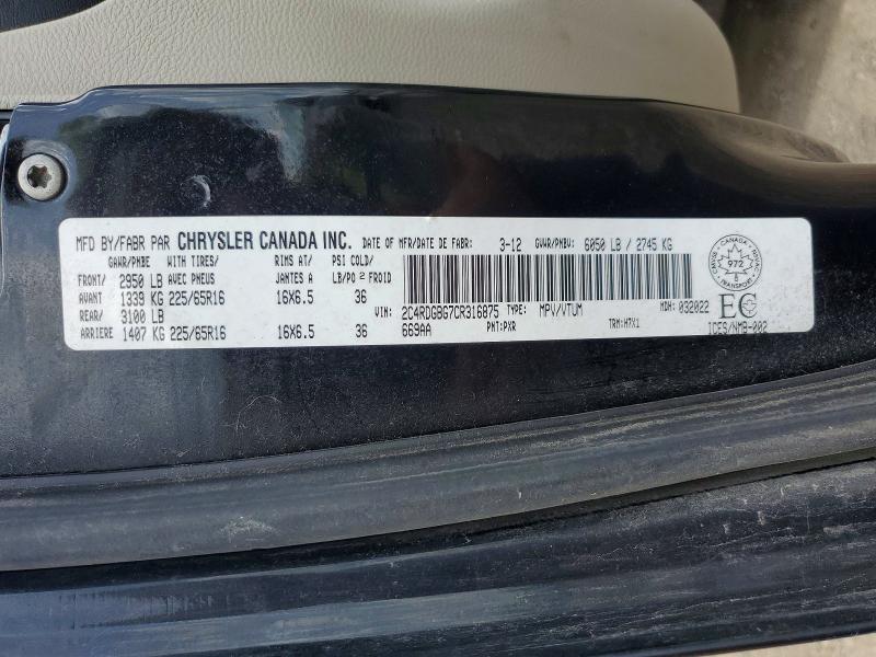 2012 Dodge Grand Caravan მანქანა იყიდება აუქციონზე, vin: 2C4RDGBG7CR316875, აუქციონის ნომერი: 57866846