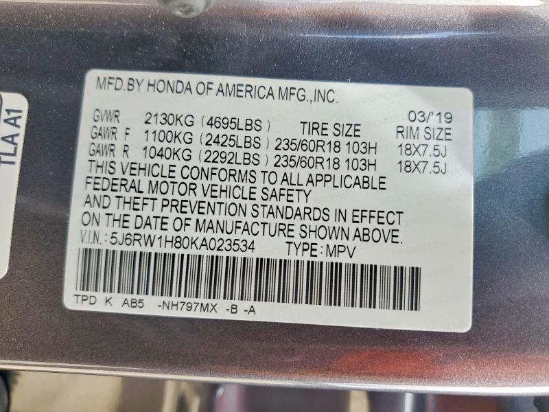 Aukcja sprzedaży 2019 Honda Cr-v, vin: 5J6RW1H80KA023534, numer aukcji: 56244756