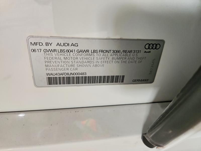 Продаж на аукціоні авто 2018 Audi A8, vin: WAU43AFD8JN000483, номер лоту: 57867426
