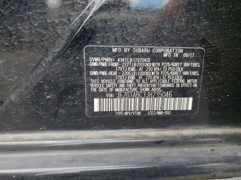 Aukcja sprzedaży 2018 Subaru Crosstrek, vin: JF2GTABC3JH235046, numer aukcji: 58927856