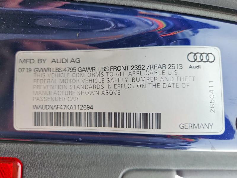 Aukcja sprzedaży 2019 Audi A4, vin: WAUDNAF47KA112694, numer aukcji: 57966676
