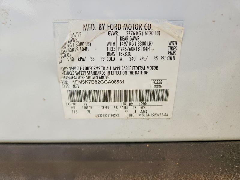 2016 Ford Explorer მანქანა იყიდება აუქციონზე, vin: 1FM5K7B82GGA08531, აუქციონის ნომერი: 55652796