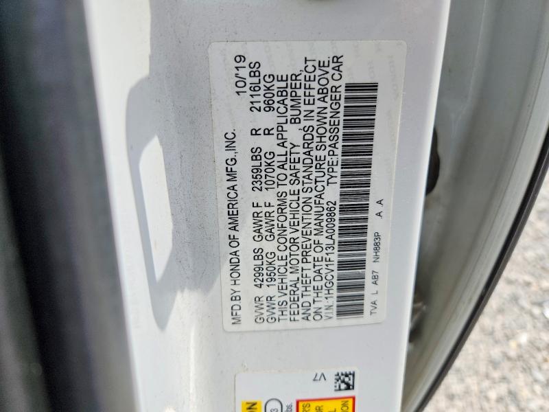 57463346 :رقم المزاد ، 1HGCV1F13LA009862 vin ، 2020 Honda Accord مزاد بيع
