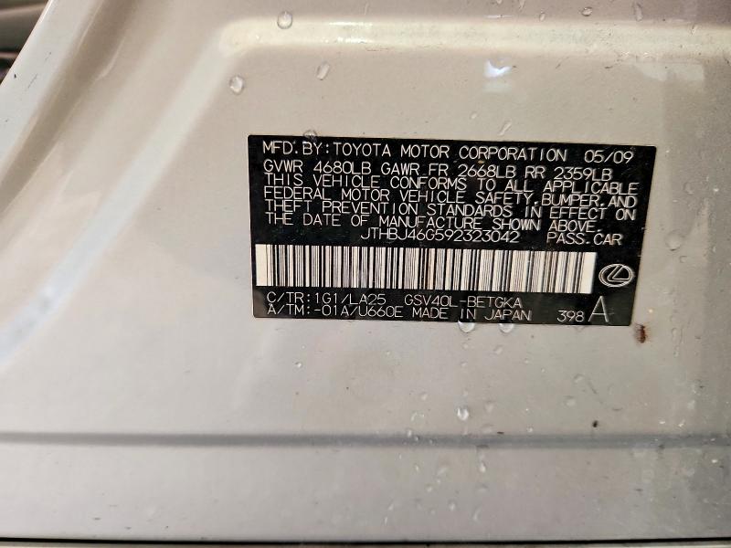 Продаж на аукціоні авто 2009 Lexus Es, vin: JTHBJ46G592323042, номер лоту: 56120316