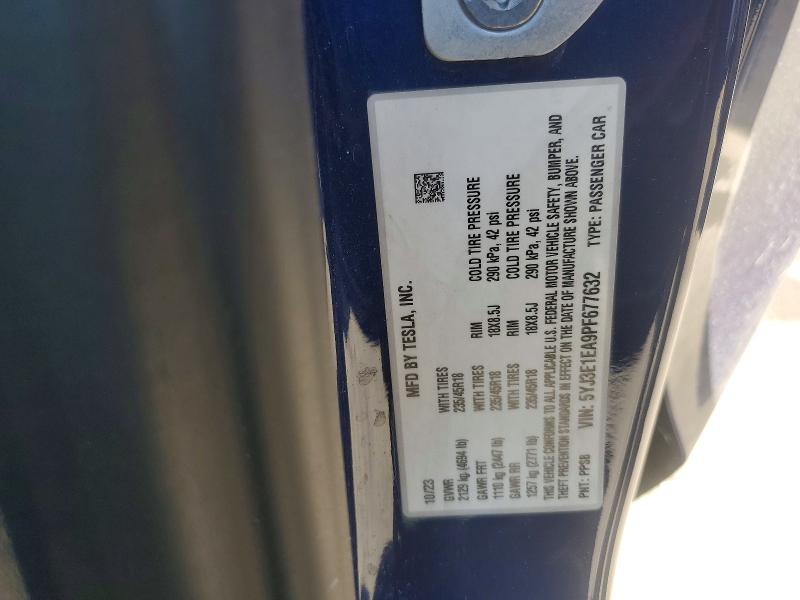 2023 Tesla Model 3 მანქანა იყიდება აუქციონზე, vin: 5YJ3E1EA9PF677632, აუქციონის ნომერი: 56674576