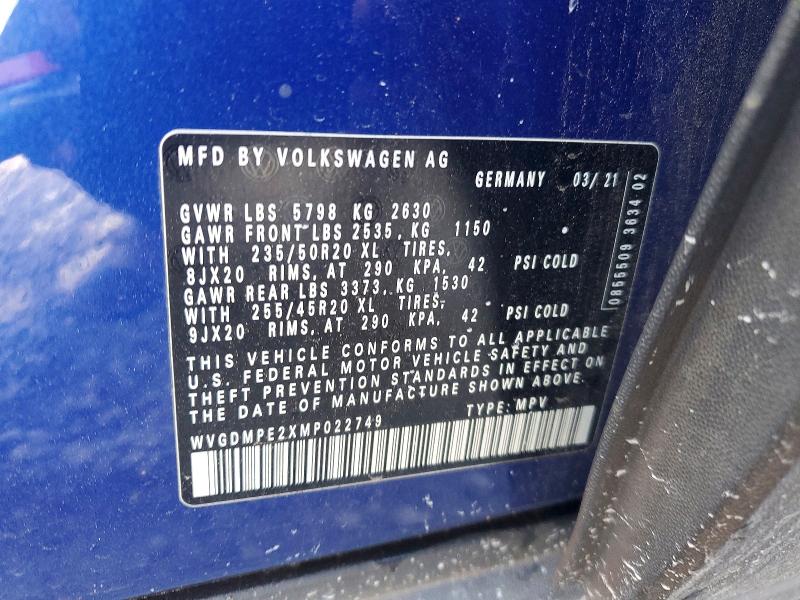 Aukcja sprzedaży 2021 Volkswagen Id.4, vin: WVGDMPE2XMP022749, numer aukcji: 56987856