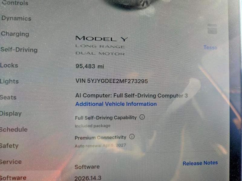 Aukcja sprzedaży 2021 Tesla Model Y, vin: 5YJYGDEE2MF273295, numer aukcji: 56810806