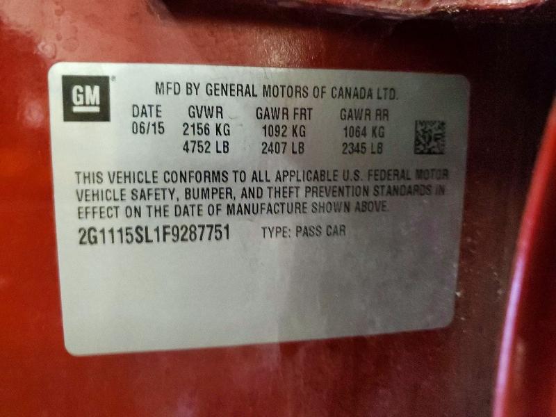 56636536 :رقم المزاد ، 2G1115SL1F9287751 vin ، 2015 Chevrolet Impala مزاد بيع