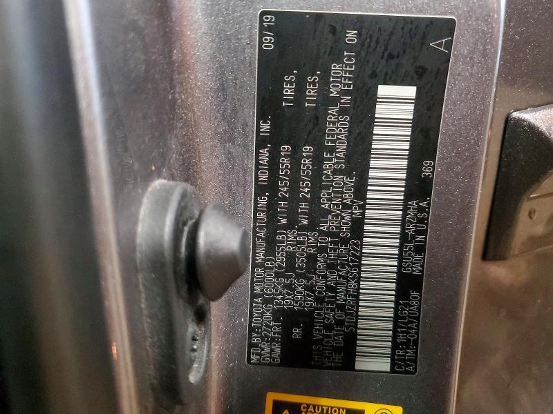 2019 Toyota Highlander მანქანა იყიდება აუქციონზე, vin: 5TDJZRFH8KS617223, აუქციონის ნომერი: 56227226