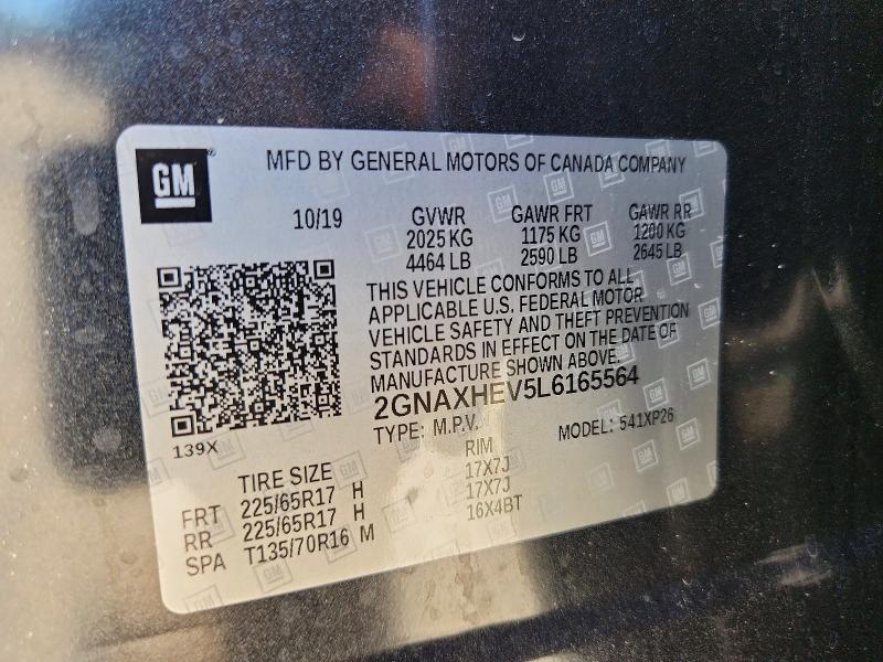 Продаж на аукціоні авто 2020 Chevrolet Equinox, vin: 2GNAXHEV5L6165564, номер лоту: 56970706