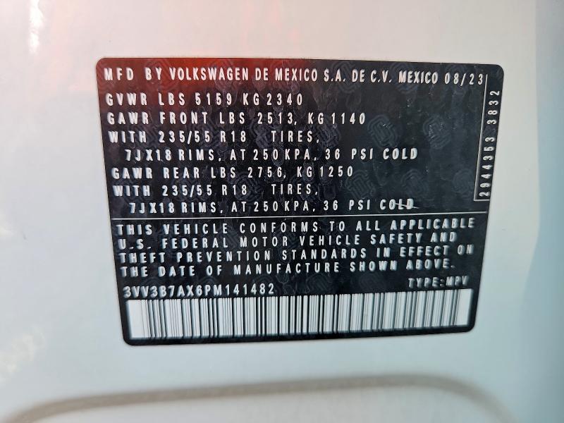 2023 Volkswagen Tiguan მანქანა იყიდება აუქციონზე, vin: 3VV3B7AX6PM141482, აუქციონის ნომერი: 55603636