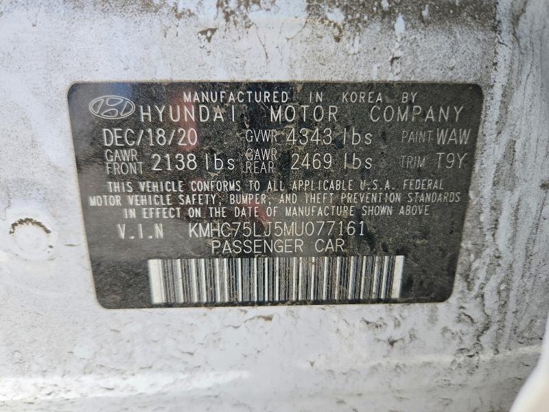 2021 Hyundai Ioniq მანქანა იყიდება აუქციონზე, vin: KMHC75LJ5MU077161, აუქციონის ნომერი: 57889266