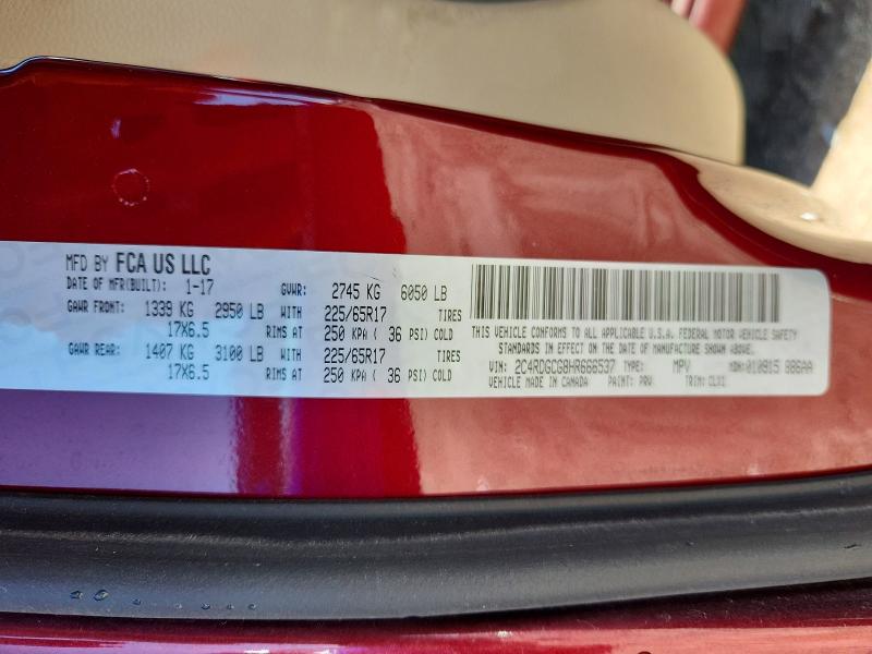 2017 Dodge Grand Caravan მანქანა იყიდება აუქციონზე, vin: 2C4RDGCG8HR666537, აუქციონის ნომერი: 57150396
