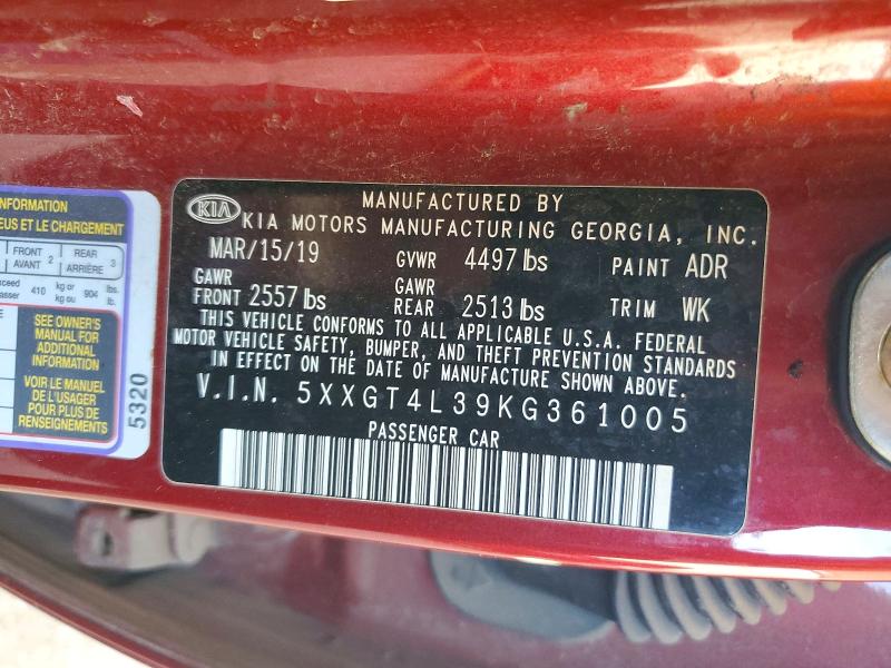 Продаж на аукціоні авто 2019 Kia Optima, vin: 5XXGT4L39KG361005, номер лоту: 56950386
