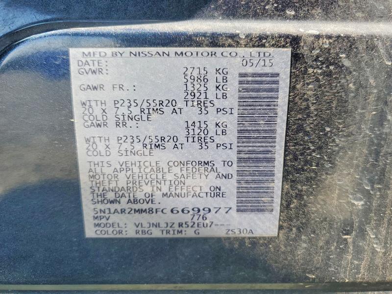 2015 Nissan Pathfinder მანქანა იყიდება აუქციონზე, vin: 5N1AR2MM8FC669977, აუქციონის ნომერი: 56510806