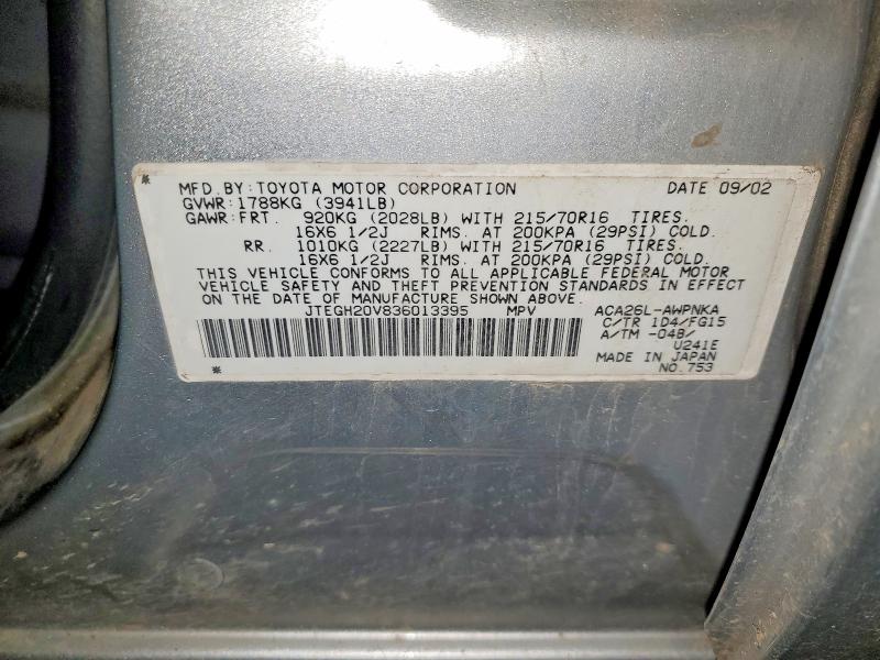 58452926 :رقم المزاد ، JTEGH20V836013395 vin ، 2003 Toyota Rav4 مزاد بيع