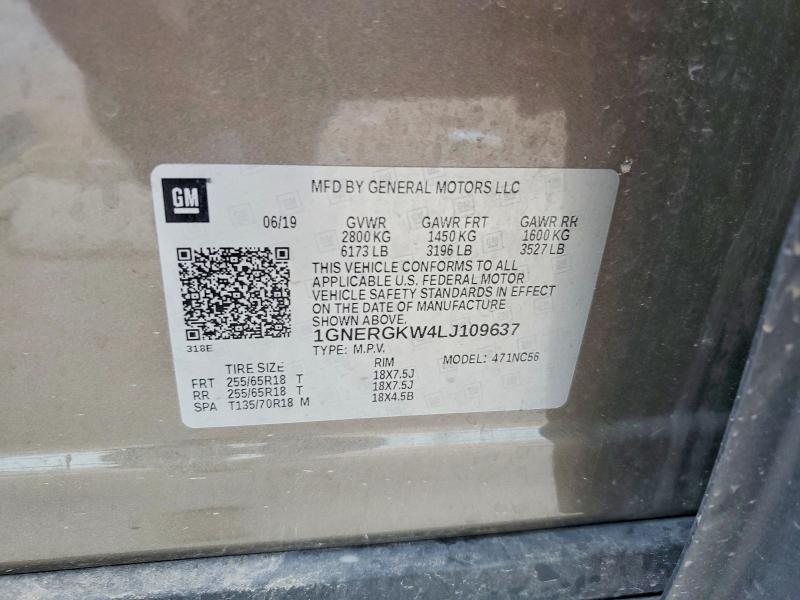 55697586 :رقم المزاد ، 1GNERGKW4LJ109637 vin ، 2020 Chevrolet Traverse مزاد بيع