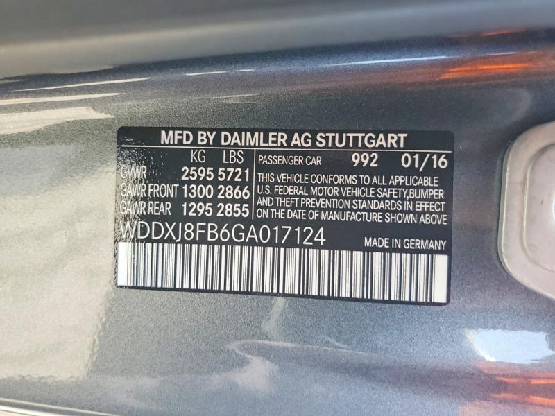 57853626 :رقم المزاد ، WDDXJ8FB6GA017124 vin ، 2016 Mercedes-benz S مزاد بيع