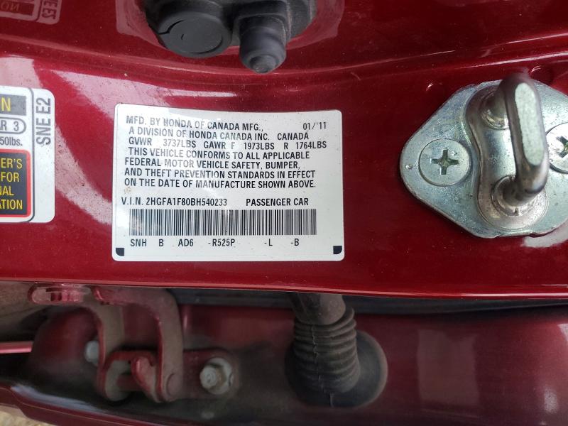Продажа на аукционе авто 2011 Honda Civic, vin: 2HGFA1F80BH540233, номер лота: 57632376