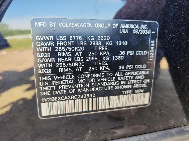 2024 Volkswagen Atlas Cross Sport მანქანა იყიდება აუქციონზე, vin: 1V2BE2CA2RC238632, აუქციონის ნომერი: 56058686