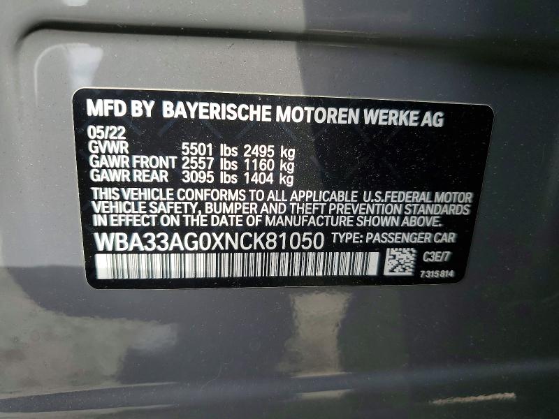 Продаж на аукціоні авто 2022 Bmw 530xe, vin: WBA33AG0XNCK81050, номер лоту: 55056606