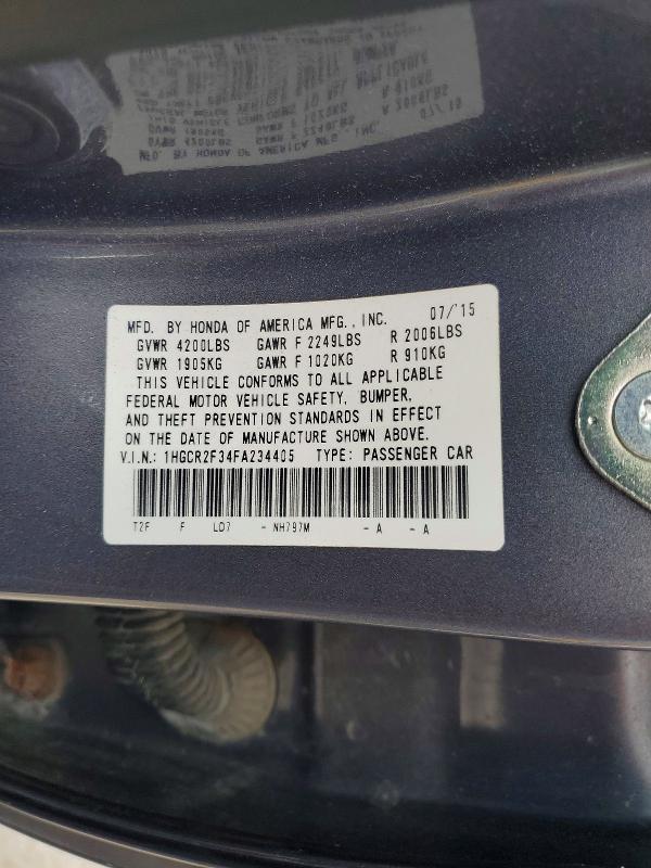 58721386 :رقم المزاد ، 1HGCR2F34FA234405 vin ، 2015 Honda Accord مزاد بيع