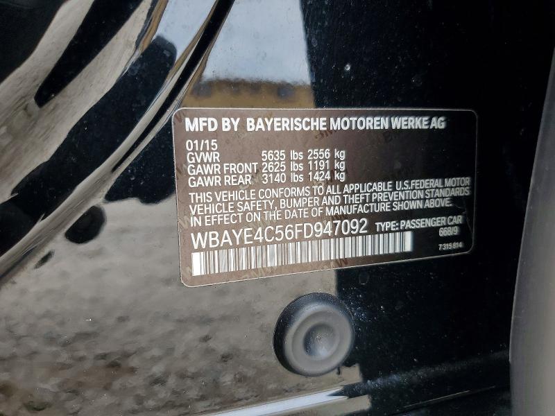 2015 Bmw 740 მანქანა იყიდება აუქციონზე, vin: WBAYE4C56FD947092, აუქციონის ნომერი: 56956196
