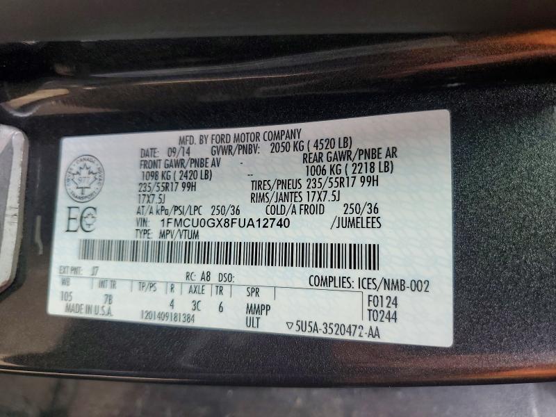 Aukcja sprzedaży 2015 Ford Escape, vin: 1FMCU0GX8FUA12740, numer aukcji: 58723486