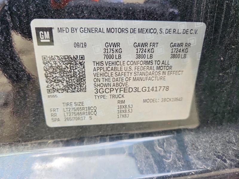 Продаж на аукціоні авто 2020 Chevrolet Silverado, vin: 3GCPYFED3LG141778, номер лоту: 57493876