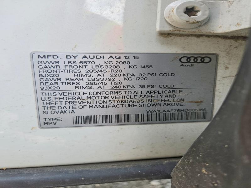 2017 Audi Q7 მანქანა იყიდება აუქციონზე, vin: WA1LAAF76HD005156, აუქციონის ნომერი: 57311316