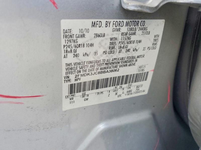 2011 Ford Edge მანქანა იყიდება აუქციონზე, vin: 2FMDK3JC8BBA38062, აუქციონის ნომერი: 55974086