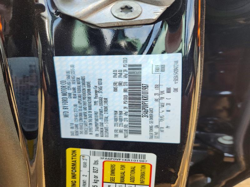 59004996 :رقم المزاد ، 3FA6P0VP1KR101987 vin ، 2019 Ford Fusion مزاد بيع