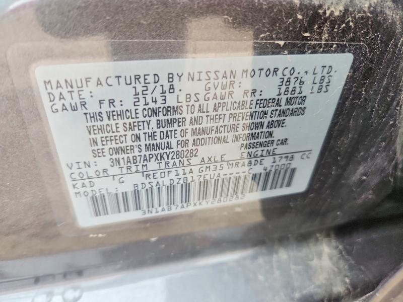 Auction sale of the 2019 Nissan Sentra, vin: 3N1AB7APXKY280282, lot number: 56518486