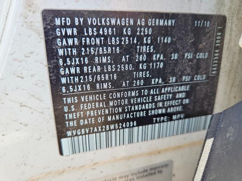 57186576 :رقم المزاد ، WVGBV7AX2BW524096 vin ، 2011 Volkswagen Tiguan مزاد بيع