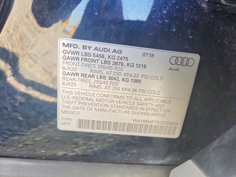 2018 Audi Q5 მანქანა იყიდება აუქციონზე, vin: WA1BNAFYXJ2224924, აუქციონის ნომერი: 57527636