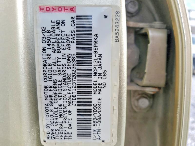 Aukcja sprzedaży 2002 Toyota Echo, vin: JTDBT123720236385, numer aukcji: 57229696